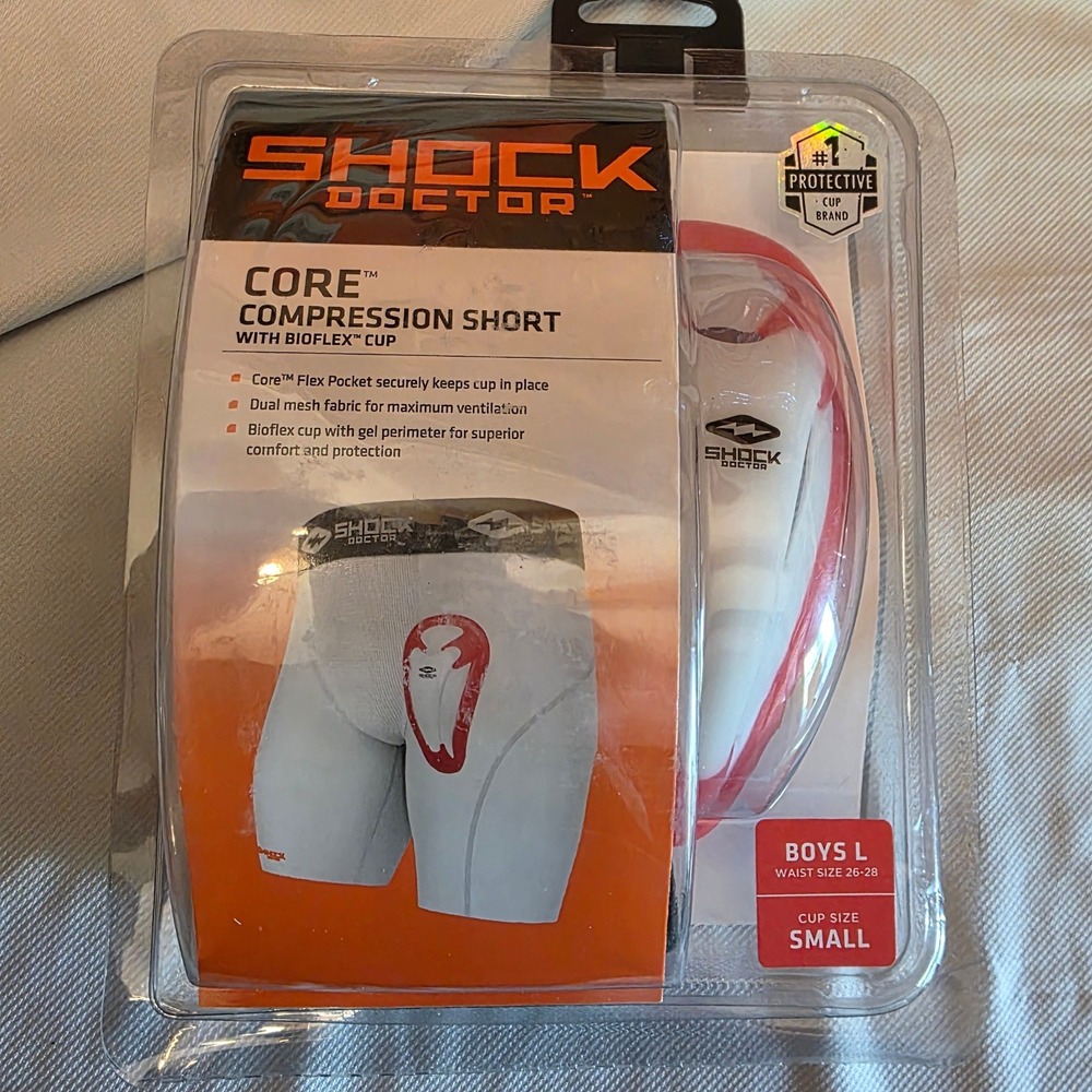 Shock Doctor Core Compression Short Boys L White Bioflex Cup NIB